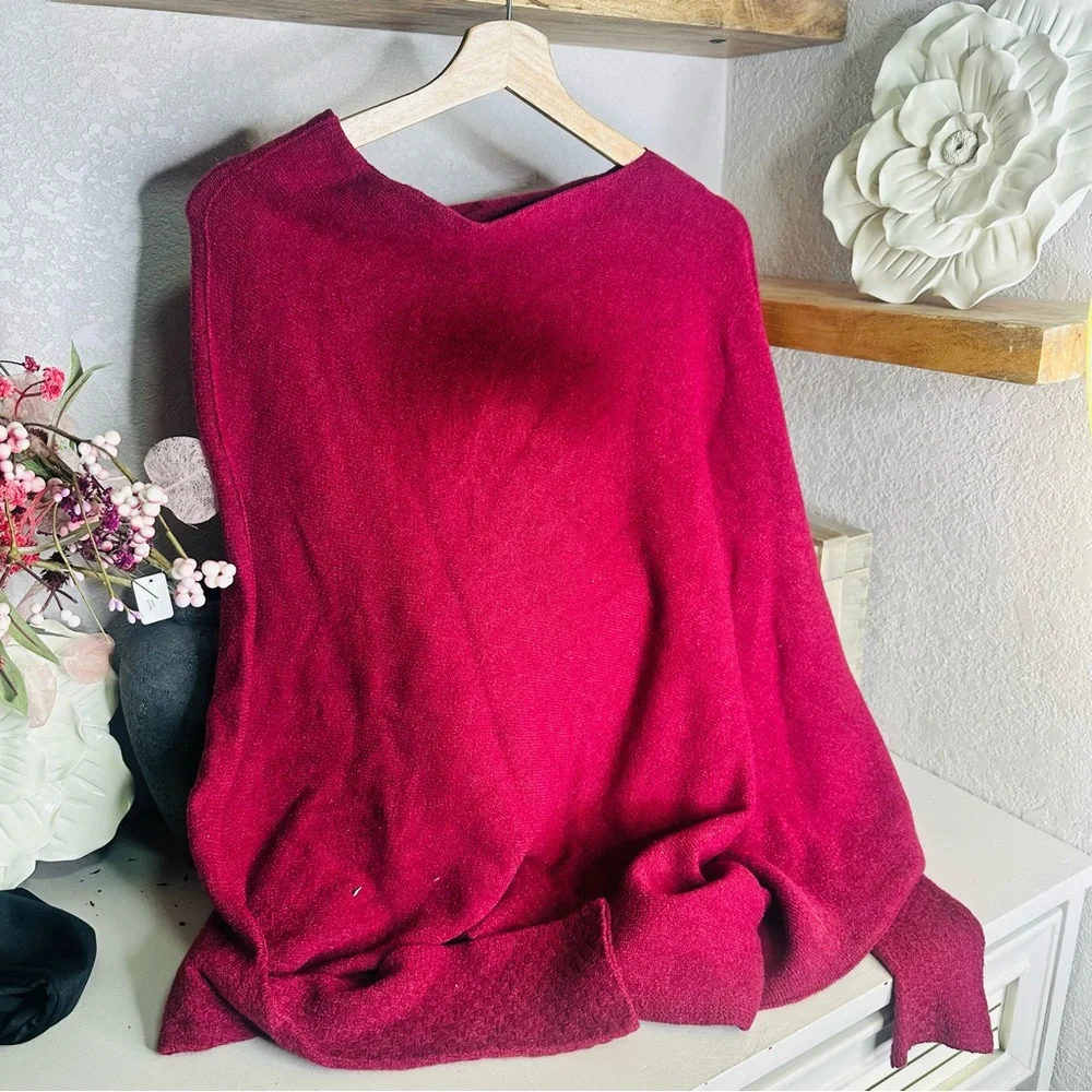 JAKI London Asymmetric Draped Sweater Seamless Knit Burgundy Sz S / M MSRP $248 - Picture 5 of 10